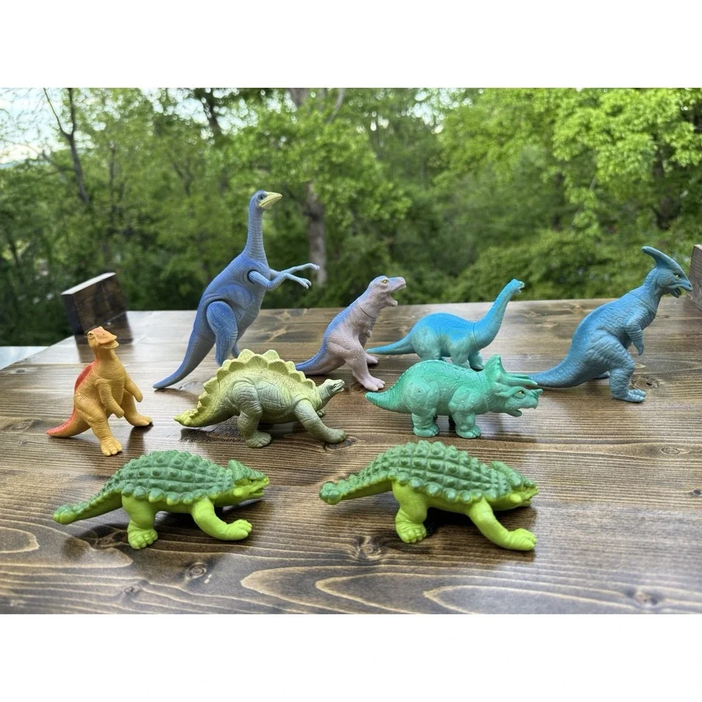 Vintage Playskool Dinosaur Toy Lot 9 Figures 1988 T Rex Stegosaurus Set